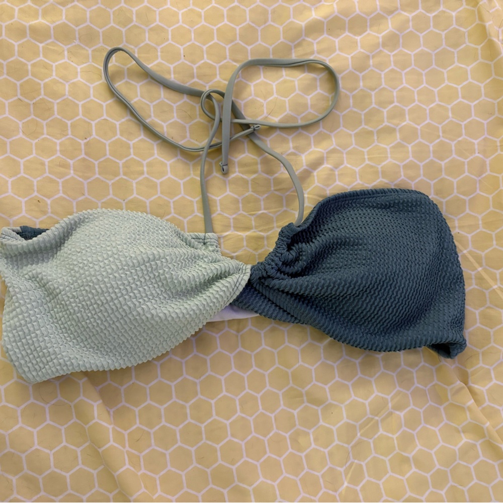 SHEIN Two-Tone Textured Bikini - Light Green and Dark Green